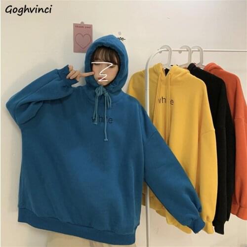 With Hat Hoodies Women Plus Velvet Letter Pullovers Loose Simple All-match Ins Ulzzang Fashion Streetwear Casual Females Autumn