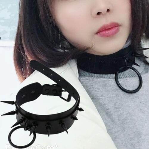 Pink Choker Black Spike Necklace For Women Metal Rivet Studded Collar Girls Party Club Chockers Gothic Jewelry Emo Accessories