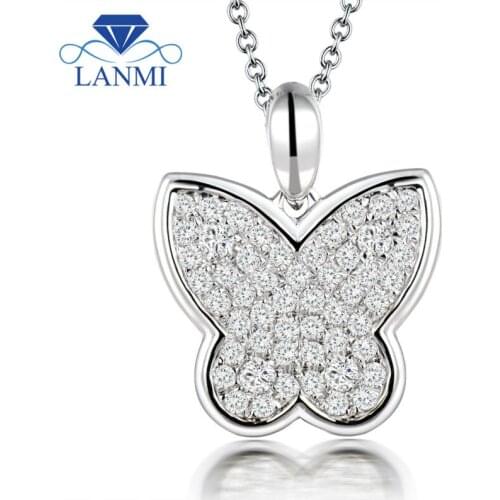 Pendants For Women Butterfly Shape Solid 18K White Gold Diamond Pendant SI Clarity For Female Party Wedding Gift Fine Jewelry