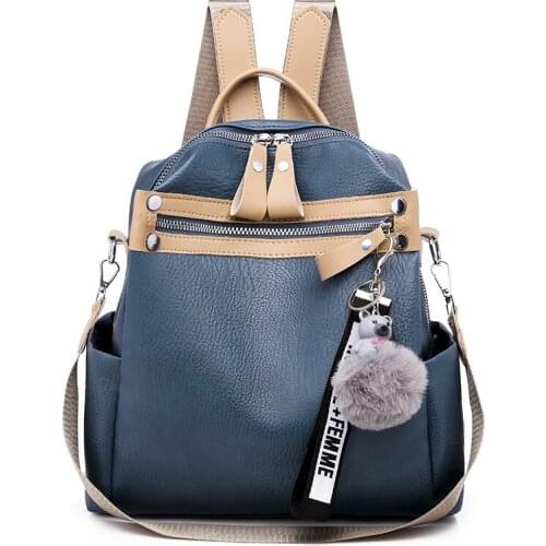 High Quality Pu Womens Backpack Fashion Simple Solid Color Multi-Pocket Leisure Travel Waterproof Comfortable School Bag