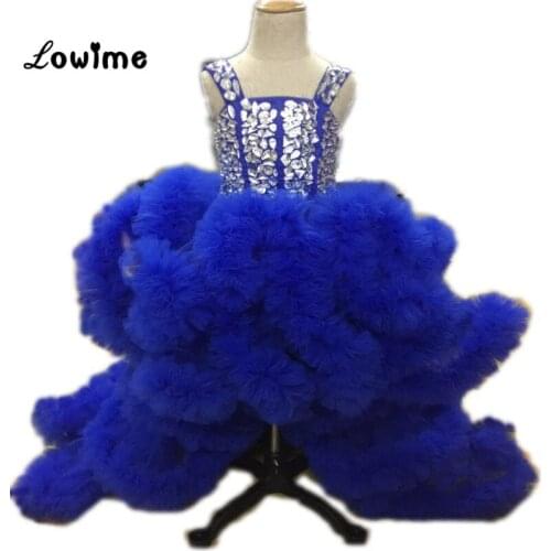 Royal Blue Ball Gown Flower Girl Dresses Comunion Puffy Girls Dresses 2018 Communion Dresses Vestido De Daminha Custom Made