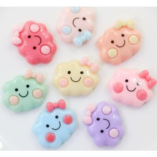100/50pcs Colorful Kawaii Flatback Resin Cloud With Smile Knot DIY Resin Cabochons Accessories For Hair Bow Center