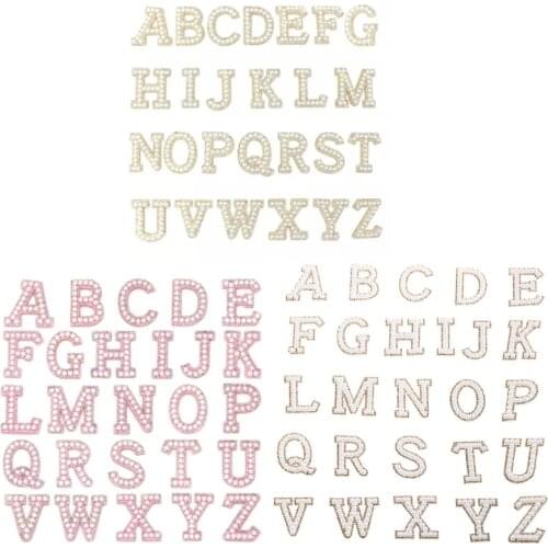 26 PCS Iron on Letters Patches Applique Sew on Patches Rhinestone Pear Letter A-Z Patch Alphabet Embroidered Patches DIY Ju18 21