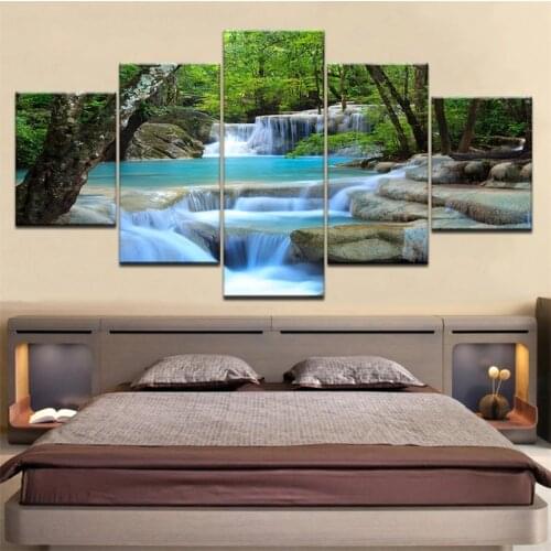 Hd Prints Canvas Posters Home Decor 5 Pieces Natural Waterfall Paintings Wall Art Scenery Pictures Modular Living Room Framework