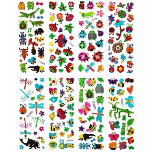 8 Sheets Cute Insect Dragonfly Bee ladybug 3D Bubble Puffy PVC Decorative Animal Stickers DIY Kids Early Education Cognition Toy