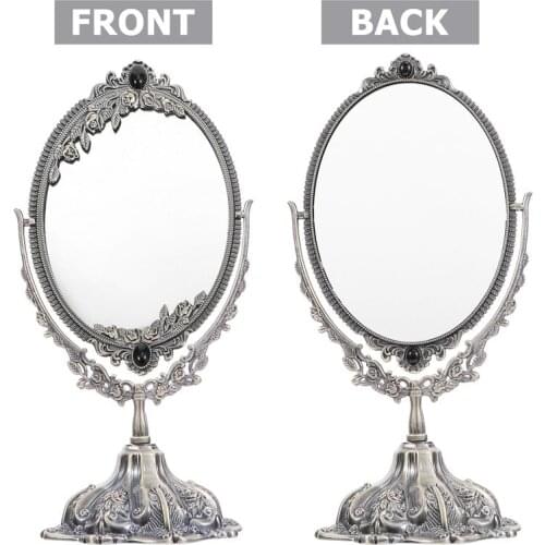 Antique Makeup Mirror Decorative Retro Tabletop Swivel Mirror with Stand
