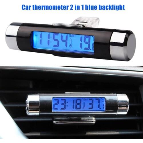 2 in 1 Backlight LED Car Clock Digital Display Car Air Vent Mount Time Clock Thermometer Auto Ornament Car Accessories Gifts