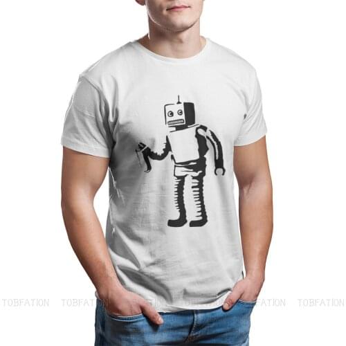 Banksy Graffiti Wall Art Robot By T Shirt Men Large Fashion Tops Tshirt Cotton Harajuku Anime Clothes