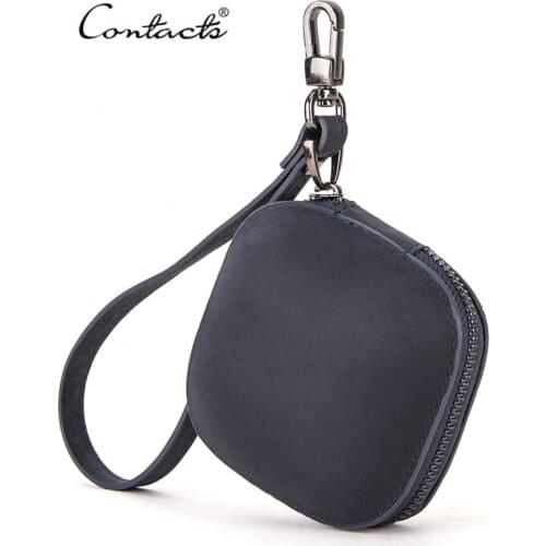 CONTACTS Genuine Leather Small Money Bag Casual Men Wallets Mini Coin Purses Key Holder For Earphone Pouch Bag Case Monedero