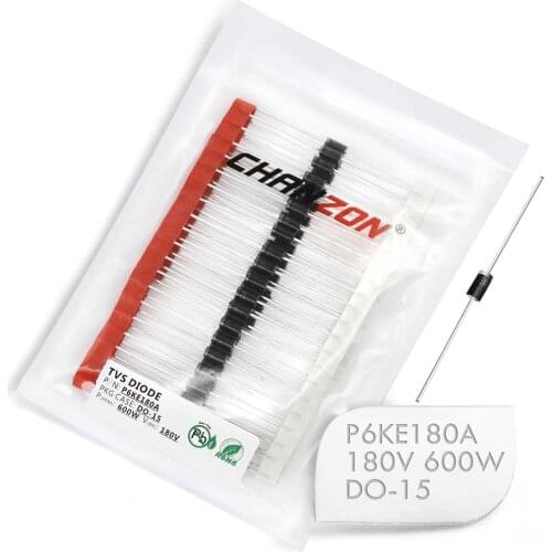 50 Pcs) TVS Diodes P6KE180A P6KE180 600W 180V DO-15 (DO-204AC) Axial Unidirectional Channel 600 Watt 180 Volt