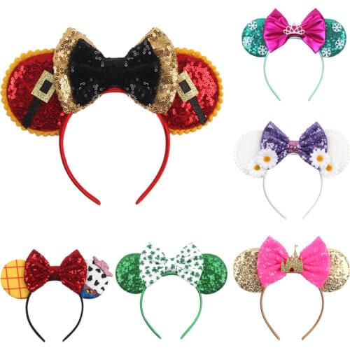 Disney 3.3" Sequins Hair Bows Mouse Ear Headbands For Women Marvel America Shield Star Ears DIY Girls Hair Accessories Hairband
