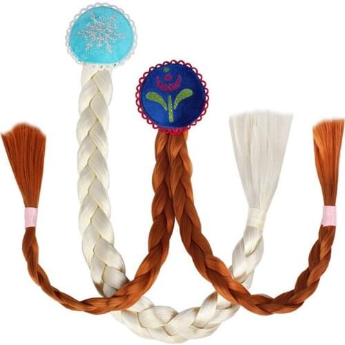 Disney Frozen Elsa Anna Children Wig Braids Girl Cosplay Toys Show Dress Up Accessory Princess Braids Hair Clip Prop Headwear