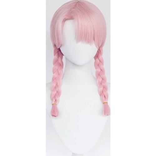 45cm Long Pink Braided Lolita Wig Women Harajuku Straight Hair Cute Side Bangs Twin Ponytail Adult Chic Girls Cosplay Daily Wear