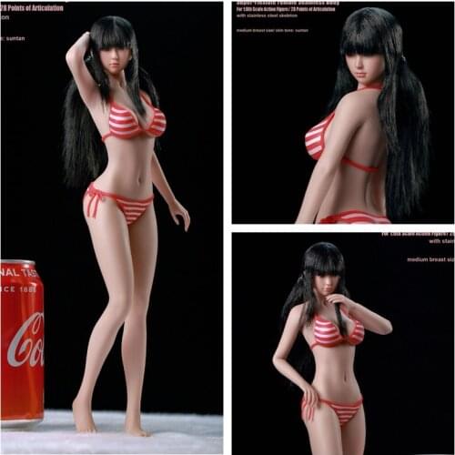 1/6 Scale Action Figure Doll Mid Bust Suntan Skin Seamless Body Slim Female With Metal Skeleton 12" Collectible Figures Model