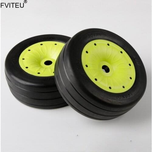 FVITEU Rubber Slick wheel tires with sealed rim Set For 1/5 Losi 5ive-T Rovan LT Baja 4WD and SLT Truck King Motor X2