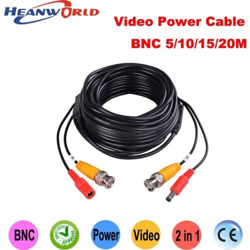 Heanworld 2 in 1 BNC Video Power Cable 5 10 15 20 meters BNC cable CCTV Plug and Play Cable for CCTV camera AHD camera system