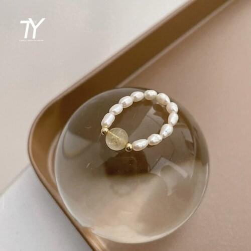 Simple Baroque Natural Pearl Stone Elastic Rope Rings For Woman 2021 Korean Fashion Jewelry Goth Girls Finger Sexy Accessories