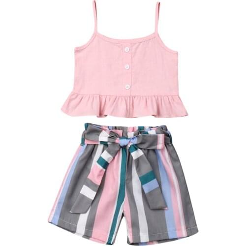 Lioraitiin 1-6Years 2PCS Kids Baby Girls Outfits Summer Sleeveless Crop Tops+Shorts Clothes Set