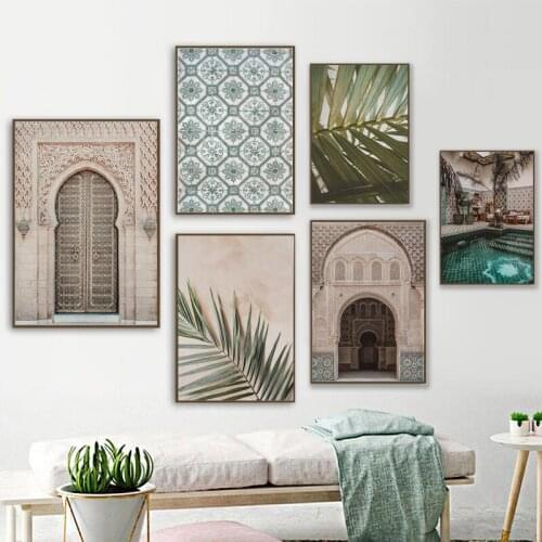 Morocco Print Islamic Architecture Poster Mosaic Wall Art Canvas Painting Boho Decor Gallery Wall Pictures for Living Room Decor