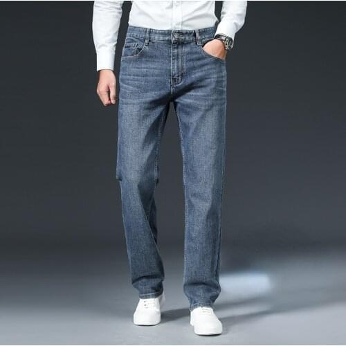 2021 Autumn Winter New Business Jeans Men Classic Style Black Blue Cotton Stretch Denim Pants Male Straight Brand Trousers 40 42