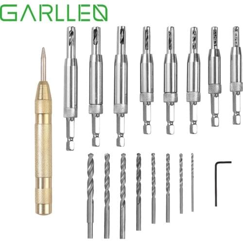 GARLLEN 18pcs Self Centering Lock Hinge Drill Bit Set Hardware Drawer Pilot Hole Guides For Stainless Steel Drilling