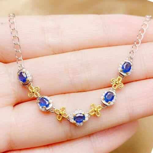 Natural real sapphire or emerald or tanzanite flower chain bracelet 0.3ct*5pcs gemstone 925 sterling silver Fine jewelry Q216242