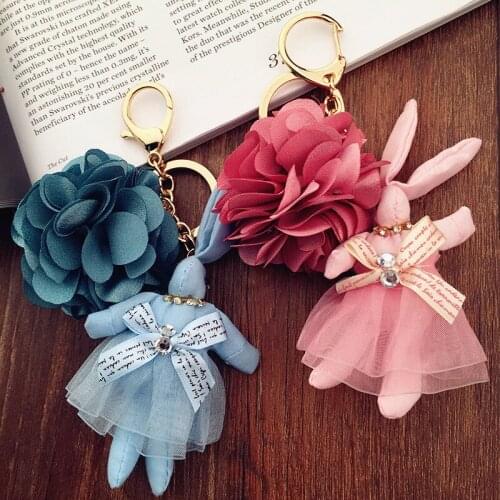 New Arrival Cute Soft Lace Dress Rabbit Stuffed Plush Animal Bunny Toy Pets Fashion For Baby Girl Kid Gift Animal Doll Keychain