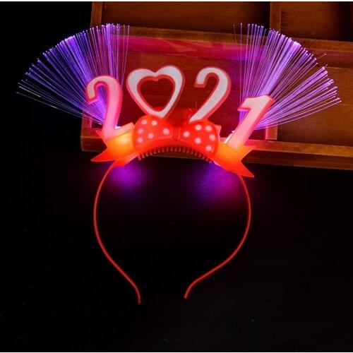New year LED 2021 optical fiber headband Christmas party flashing supplies hair accessories luminous toys foreign trade sales
