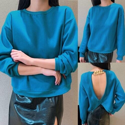 Autumn and Winter Sexy Fashion Sexy Backless Chain Personality Navel Loose Long-Sleeved Basic Sweater