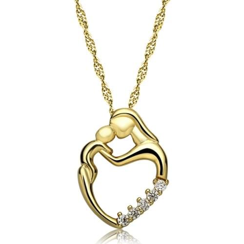 Mothers Day Heart-shaped Necklace Mother Pick Up Child Kissing Moment Eternal Memory Plating14K Gold Necklace
