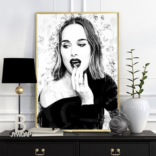 American Actress Natalie Portman Poster, Watercolor Beauty Black White Art Prints, Minimalism Elegant Goddess Nordic Home Decor