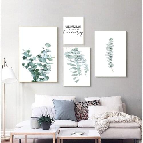 Green Plant Leaves Poster Print Wall Art Canvas Painting Nordic Eucalyptus Picture for Living Room Home Decor Decoration
