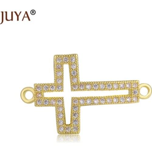 Supplies For Jewelry Wholesale Copper Accessories Micro Inlay CZ Rhinestone Cross Charms Connectors For Jewelry Making Component