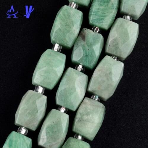 Natural Amazonite Quartz Stone Faceted Cuboid Beads For Jewelry Making 15*10mm Spacer Loose Beads Diy Bracelets Necklace15"