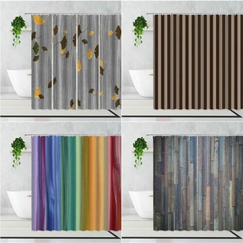 Simple Retro Waterproof Shower Curtain Creative Nostalgic Wood Grain Home Decor Curtains Set Polyester Bathtub Screen With Hooks