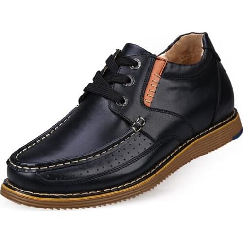 Clearance Casual Genuine Leather Flats Shoes Elevate High 6CM for Fashion Boys Match Jeans Color /brown/black Sz37-43