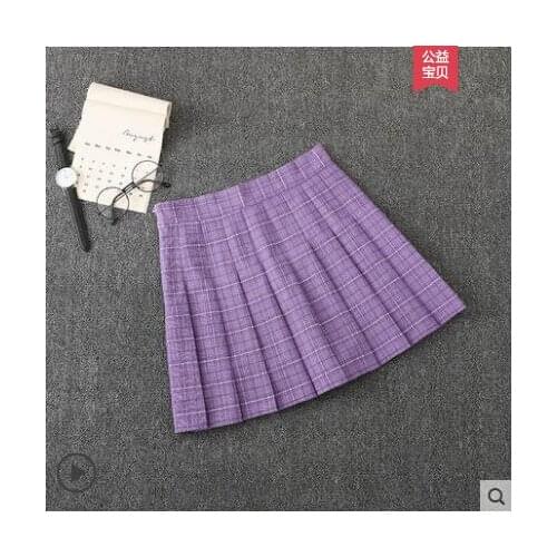 School style Plaid skirt Purple Girly Mini skirt Summer Pleated