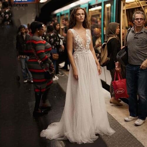 Smileve Princess Wedding Dress A Line Lace Bride Dresses With Pearls Backless Wedding Gowns Robe De Mariee