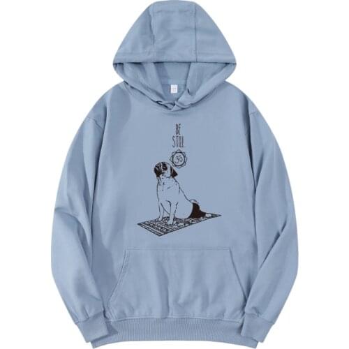 Dog mon pug yoga life be still pure cotton hoodies women oversized sweaters pullover pocket hoodie jacket women clothes harajuku