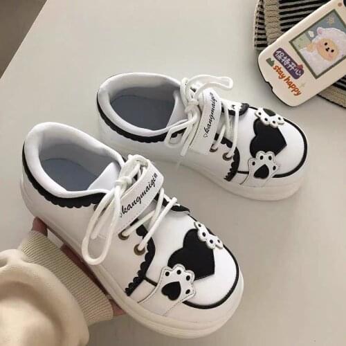 Lolita Shoes Kawaii Sneakers Womens Sports Heart Platform Sneakers Casual Japanese Style Flat Round Head Vintage Designer