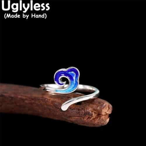 Uglyless Bring U GOOD LUCK Cloud Open Rings for Women Handmade Ethnic Retro Jewelry Thai Silver 925 Silver Dress Rings Curved