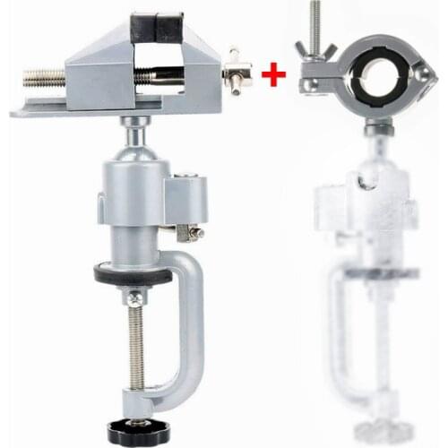 2-In-1 360 Degree Rotating Table Vise Multifunctional Aluminium Alloy Swivel Bench Vise Clamp Electric Drill Stand Rotating Tool