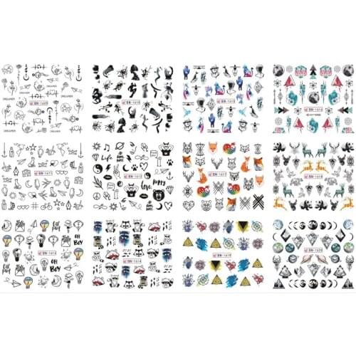 UPRETTEGO 12 PACKS / LOT NAIL ART BEAUTY WATER DECAL SLIDER NAIL STICKER GEOMETRY LINE ART PLANET ANIMAL BIRD BN1609-1620