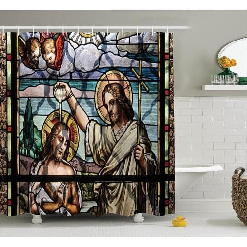 Religious Shower Curtain Colorful Religious Ritual with Impotant Scenery Historic Art Illustration Print Bath Curtains