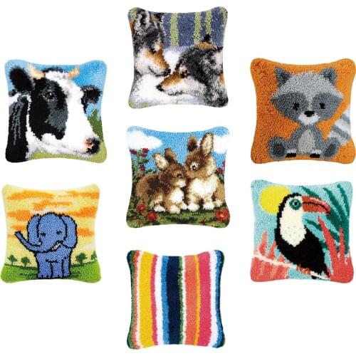 DIY Latch Hook Kit Throw Pillowcase Cushion Cover Carpet Rug Making Crochet Needlework Craft DIY Embroidery