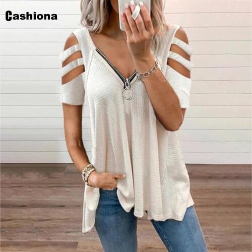 Plus Size 5xl Womens Top Clothing Hollow Out Sleeve T-shirt Patchwork Zipper Loose Fashion 2021 Summer Casual Tees shirt Femme