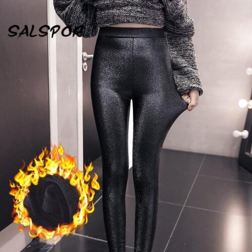 SALSPOR 8XL High Waist Plus Size Fat Warm Leggings Women Ankle-Length Winter Office Ladies Thick Shiny Pants Fit 150Kg Fat Mm