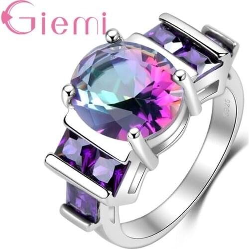 Top Quality Colorful Crystgal Ring Vintage Engagement Ring For Women 925 Sterling Silver Trendy Jewelry New Stylish