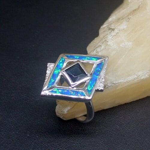 Hermosa Rare Stylish Blue Mystical Opal Genuine 925 Silver Band Ring Wedding Engagement Gifts for Women Size 6# 20214284