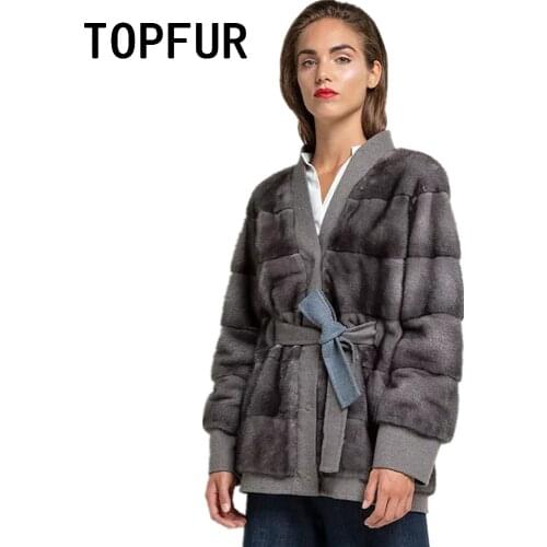 TOPFUR Winter Coat Women Gray Genuine Leather Jacket Outwear Natural Mink Fur Coat With Belt Spring Jacket Real Fur Coats Winter